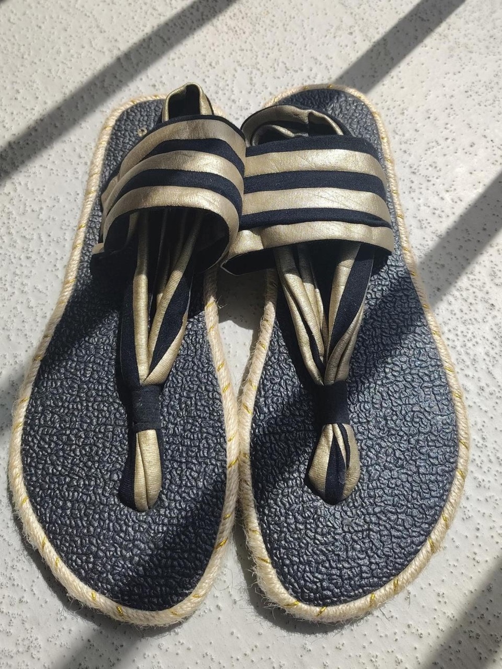 Nalho Espadrilles Black & Gold Striped Wrap Sandals